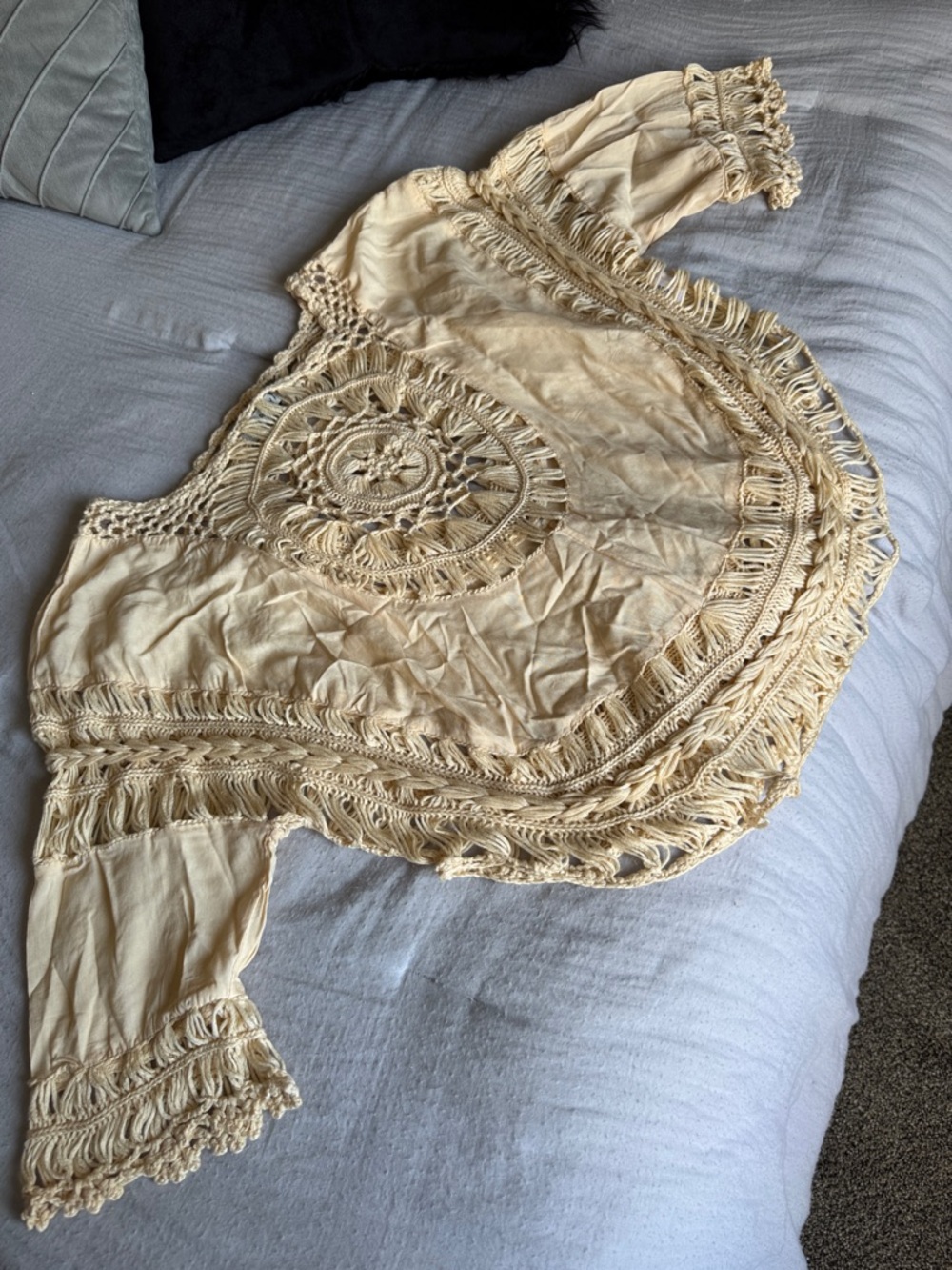 Papaya Crochet Fringe Boho Top in Pale Cream